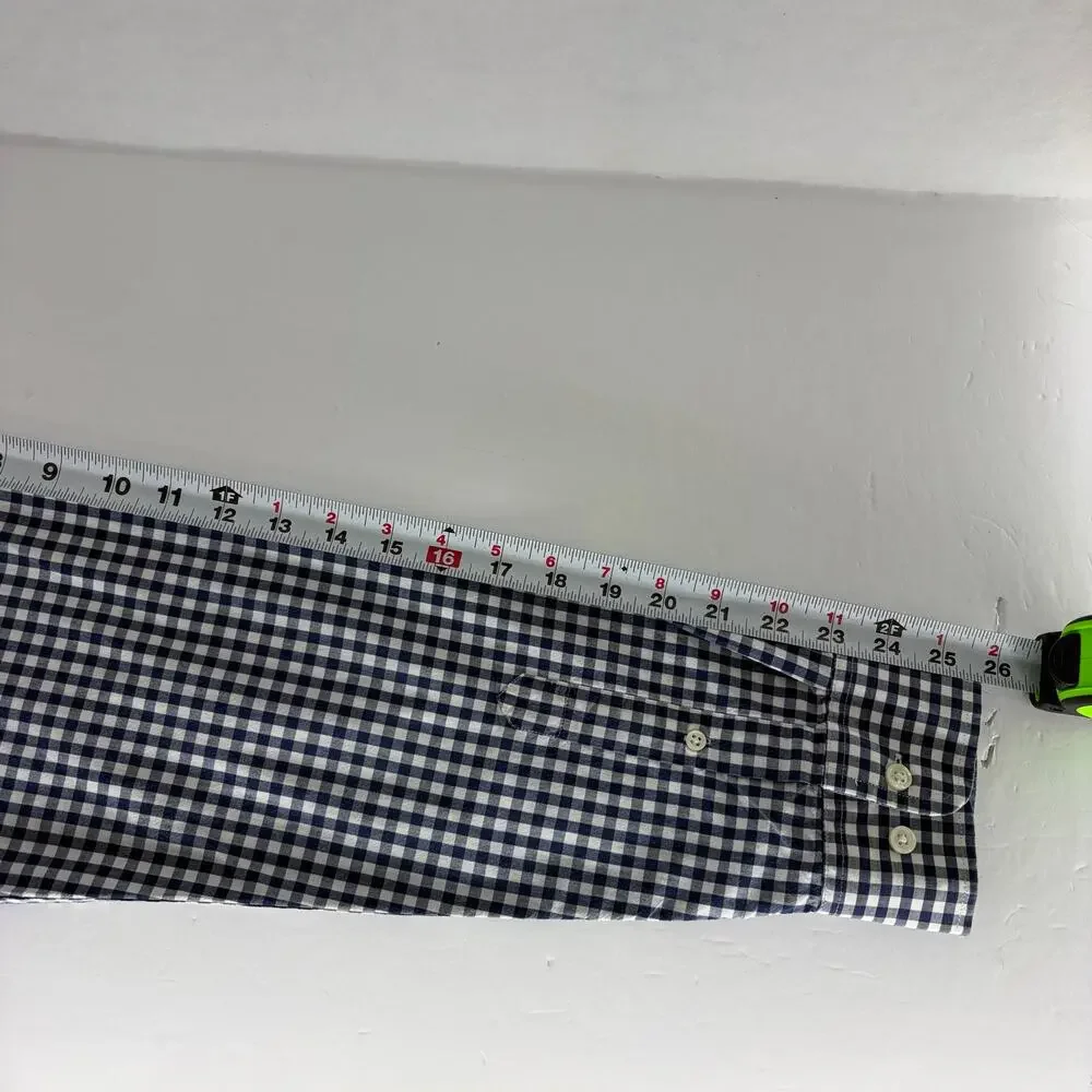 Banana Republic Navy Gingham Check Slim Fit Button Down Shirt Men's L